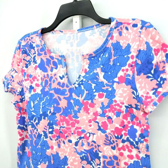 Talbots Shirt Womens Size M Multicolor Short Sleeve V-Neck Pullover Top - Picture 2 of 6